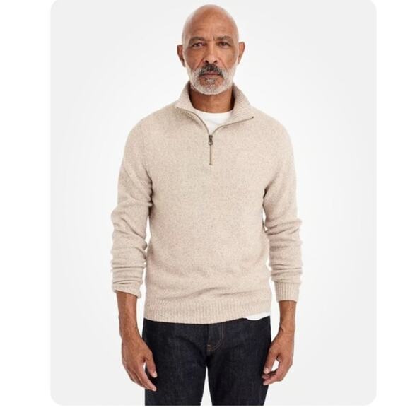 J. Crew Rugged Marino Wool Half-Zip Sweater Marled Barley Men's Medium Beige - Picture 1 of 11